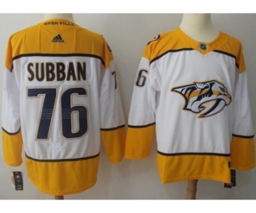 Men Adidas Nashville Predators #76 P.K Subban White Road Authentic Stitched NHL Jersey