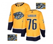 Men Adidas Nashville Predators #76 P.K Subban Yellow Home Authentic Fashion Gold Stitched NHL Jersey