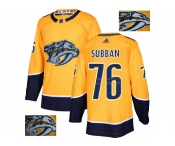 Men Adidas Nashville Predators #76 P.K Subban Yellow Home Authentic Fashion Gold Stitched NHL Jersey