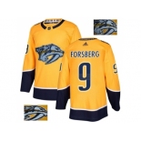 Men Adidas Nashville Predators #9 Filip Forsberg Yellow Home Authentic Fashion Gold Stitched NHL Jersey