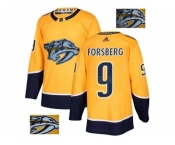 Men Adidas Nashville Predators #9 Filip Forsberg Yellow Home Authentic Fashion Gold Stitched NHL Jersey