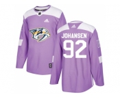 Men Adidas Nashville Predators #92 Ryan Johansen Purple Authentic Fights Cancer Stitched NHL Jersey