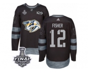 Men's Adidas Nashville Predators #12 Mike Fisher Premier Black 1917-2017 100th Anniversary 2017 Stanley Cup Final NHL Jersey