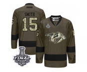 Men's Adidas Nashville Predators #15 Craig Smith Premier Green Salute to Service 2017 Stanley Cup Final NHL Jersey