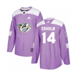 Men's Nashville Predators #14 Mattias Ekholm Purple Fights Cancer Stitched Hockey Jersey