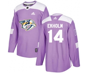 Men's Nashville Predators #14 Mattias Ekholm Purple Fights Cancer Stitched Hockey Jersey