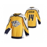 Men's Nashville Predators #14 Mattias Ekholm Yellow 2020-21 Reverse Retro Alternate Hockey Jersey