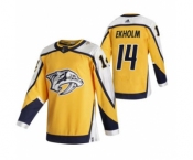 Men's Nashville Predators #14 Mattias Ekholm Yellow 2020-21 Reverse Retro Alternate Hockey Jersey