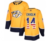 Men's Nashville Predators #14 Mattias Ekholm Yellow Home USA Flag Stitched Hockey Jersey