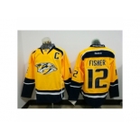 Men's Reebok Nashville Predators #12 Mike Fisher Authentic Gold Home NHL Jersey C patch