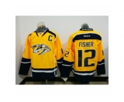 Men's Reebok Nashville Predators #12 Mike Fisher Authentic Gold Home NHL Jersey C patch