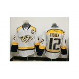 Men's Reebok Nashville Predators #12 Mike Fisher Authentic White Away NHL Jersey C patch