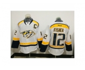 Men's Reebok Nashville Predators #12 Mike Fisher Authentic White Away NHL Jersey C patch