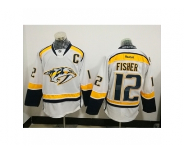 Men's Reebok Nashville Predators #12 Mike Fisher Authentic White Away NHL Jersey C patch