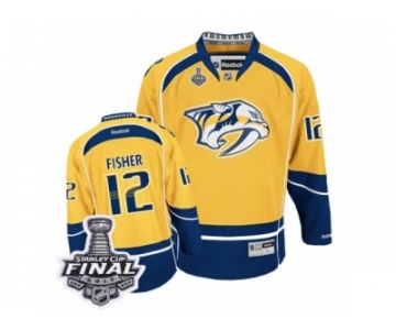 Men's Reebok Nashville Predators #12 Mike Fisher Premier Gold Home 2017 Stanley Cup Final NHL Jersey