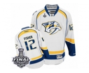 Men's Reebok Nashville Predators #12 Mike Fisher Premier White Away 2017 Stanley Cup Final NHL Jersey