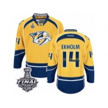 Men's Reebok Nashville Predators #14 Mattias Ekholm Premier Gold Home 2017 Stanley Cup Final NHL Jersey