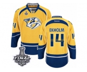 Men's Reebok Nashville Predators #14 Mattias Ekholm Premier Gold Home 2017 Stanley Cup Final NHL Jersey