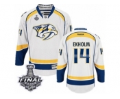 Men's Reebok Nashville Predators #14 Mattias Ekholm Premier White Away 2017 Stanley Cup Final NHL Jersey