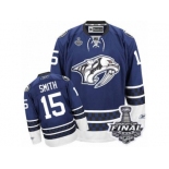 Men's Reebok Nashville Predators #15 Craig Smith Premier Blue Third 2017 Stanley Cup Final NHL Jersey