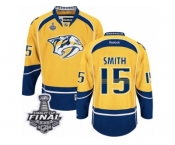 Men's Reebok Nashville Predators #15 Craig Smith Premier Gold Home 2017 Stanley Cup Final NHL Jersey