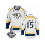 Men's Reebok Nashville Predators #15 Craig Smith Premier White Away 2017 Stanley Cup Final NHL Jersey