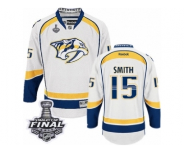 Men's Reebok Nashville Predators #15 Craig Smith Premier White Away 2017 Stanley Cup Final NHL Jersey