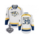 Men's Reebok Nashville Predators #39 Marek Mazanec Premier White Away 2017 Stanley Cup Final NHL Jersey