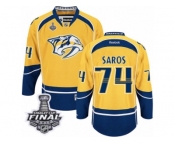 Men's Reebok Nashville Predators #74 Juuse Saros Premier Gold Home 2017 Stanley Cup Final NHL Jersey