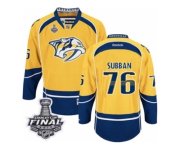 Men's Reebok Nashville Predators #76 P.K Subban Premier Gold Home 2017 Stanley Cup Final NHL Jersey