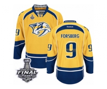 Men's Reebok Nashville Predators #9 Filip Forsberg Premier Gold Home 2017 Stanley Cup Final NHL Jersey