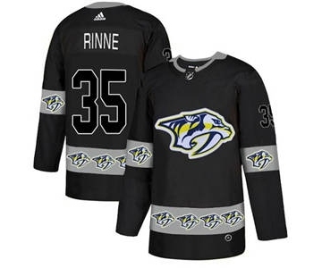 Predators #35 Pekka Rinne Black Team Logo Fashion Stitched Hockey Jersey