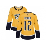 Women Adidas Nashville Predators #12 Mike Fisher Yellow Home Authentic Stitched NHL Jersey