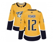 Women Adidas Nashville Predators #12 Mike Fisher Yellow Home Authentic Stitched NHL Jersey