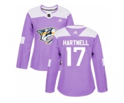 Women Adidas Nashville Predators #17 Scott Hartnell Purple Authentic Fights Cancer Stitched NHL Jersey