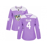 Women Adidas Nashville Predators #4 Ryan Ellis Purple Authentic Fights Cancer Stitched NHL Jersey