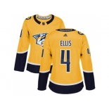 Women Adidas Nashville Predators #4 Ryan Ellis Yellow Home Authentic Stitched NHL Jersey