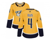 Women Adidas Nashville Predators #4 Ryan Ellis Yellow Home Authentic Stitched NHL Jersey