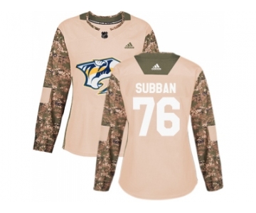 Women Adidas Nashville Predators #76 P.K Subban Camo Authentic 2017 Veterans Day Stitched NHL Jersey