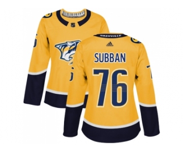 Women Adidas Nashville Predators #76 P.K Subban Yellow Home Authentic Stitched NHL Jersey