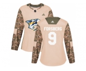 Women Adidas Nashville Predators #9 Filip Forsberg Camo Authentic 2017 Veterans Day Stitched NHL Jersey