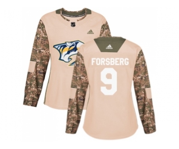 Women Adidas Nashville Predators #9 Filip Forsberg Camo Authentic 2017 Veterans Day Stitched NHL Jersey