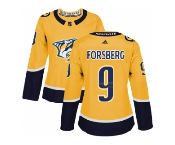 Women Adidas Nashville Predators #9 Filip Forsberg Yellow Home Authentic Stitched NHL Jersey