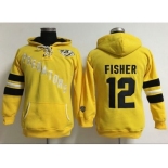 Women Nashville Predators #12 Mike Fisher Yellow Old Time Heidi Hoodie NHL Hoodie