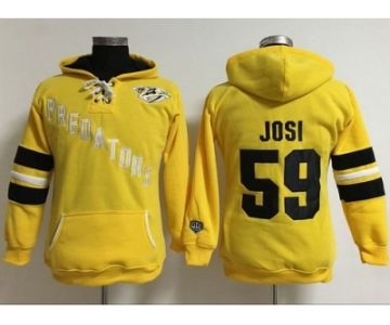 Women Nashville Predators #59 Roman Josi Yellow Old Time Heidi Hoodie NHL Hoodie