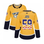 Women's Nashville Predators #59 Roman Josi Authentic Gold USA Flag Fashion Hockey Jersey