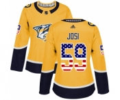 Women's Nashville Predators #59 Roman Josi Authentic Gold USA Flag Fashion Hockey Jersey