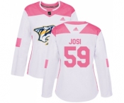 Women's Nashville Predators #59 Roman Josi Authentic White Pink Fashion Hockey Jersey