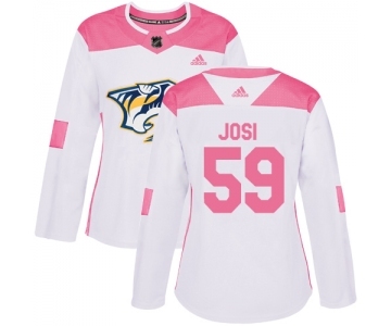 Women's Nashville Predators #59 Roman Josi Authentic White Pink Fashion Hockey Jersey