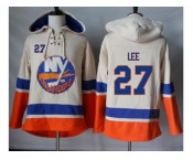 Men's New York Islanders #27 Anders Lee Cream Sawyer Hooded Sweatshirt Stitched NHL Jersey